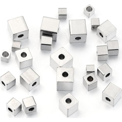 50Pcs Lot 3/4/5/6mm Hole2mm Stainless Steel Cube Spacer Beads Square Loose Beads for DIY Bracelet Jewelry Making Wholesale Bulk