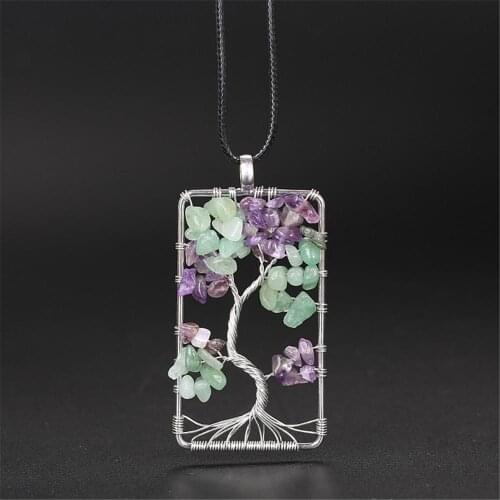 6PCS 7 Chakra Quartz Natural Stone Tree of Life pendulum Pendant Necklace for Women Crystal Pendant Collar Reiki Jewelry Free