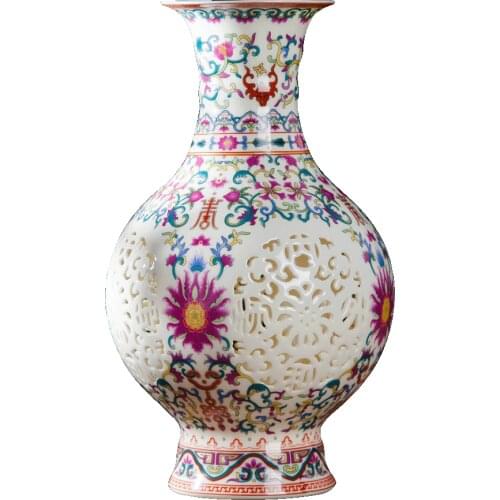 Antique Arts Chinese Handmade Famille Rose Decorative Porcelain Vase Hollow Out Vase