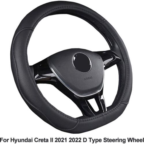 Car Steering Wheel Cover funda volante D Shape For Hyundai Creta II 2021 2022 D Type Braid on Steering-Wheel Wrap Protector