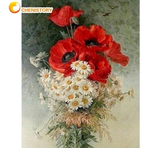 CHENISTORY Painting By Numbers Kits Unique Gift For Adults 40x50cm Framed Red White Flower Oil Picture By Number Home Decor Art