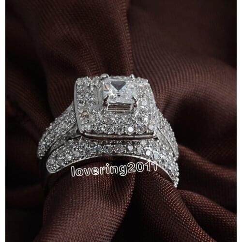 Choucong Choucong Wieck Lovers Pave set 134pc AAA Cubic Zirconia 14KT White Gold Filled 2 Wedding Ring Set Gift Size 5-11