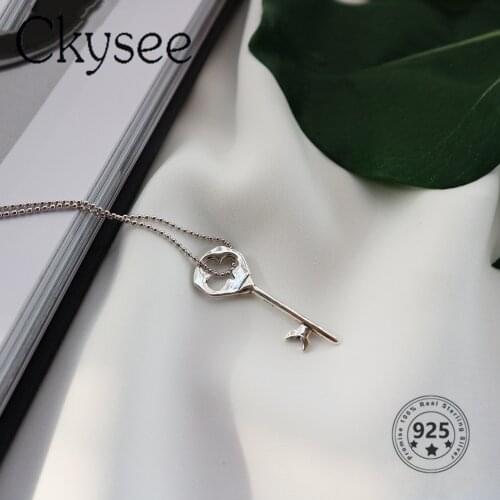 Ckysee Design 925 Sterling Silver Necklace Key Pendant Chain Necklace For Women Silver 925 Fine Jewelry Charms On The Neck