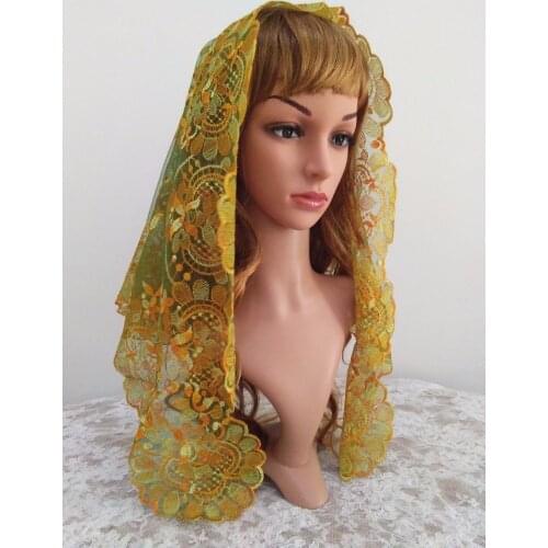 Color Embroidery Spanish Lace Mantilla Veil ,Chapel Lace Veil Mantilla ,Catholic Lace Veil 120*60cm