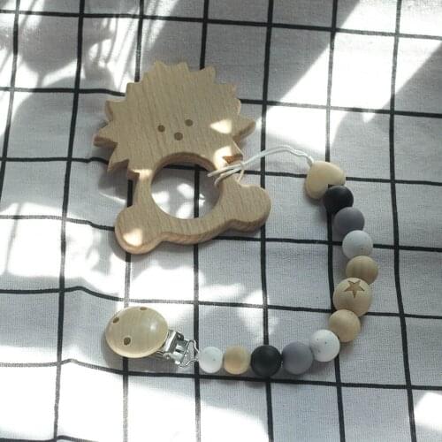 Wooden Beads Baby Natural Pacifier Chain Clips Wood Nipples Crochet Dummy Handmade Safe Pacifiers Anti-drop Rope Holder