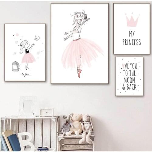 Child Print Cartoon Dancing Girl Painting Pink Ballet Canvas Poster Nursery Wall Art Prints Nordic Wall Pictures Baby Room Decor