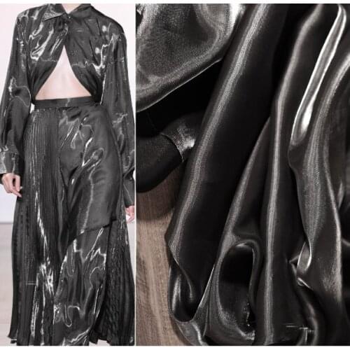 Two-tone gray-black gradient silver silky draping smooth light dress designer fabric