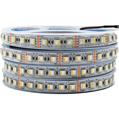 RGB+WW RGBW Led Strip Light SMD 5050 5M 4 Colors in 1 Led DC 12V 24V 12MM PCB Flexible Led Tape string Light DIY Room TV Decor