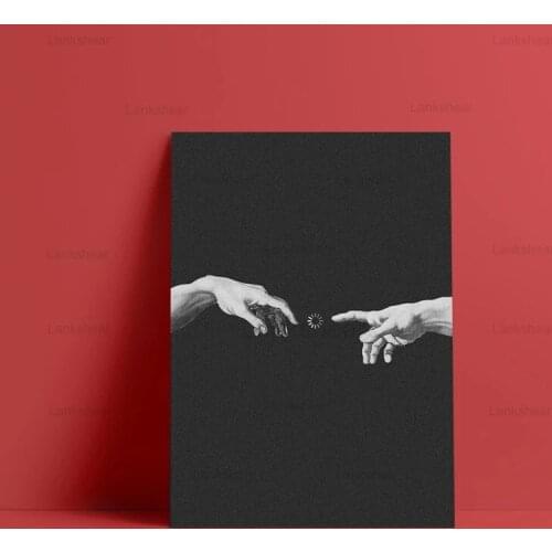 Hd Prints Canvas Paintings Home Decor Michelangelo Creation of Adam Black White Wall Art Modular Pictures Modern Posters Bedroom