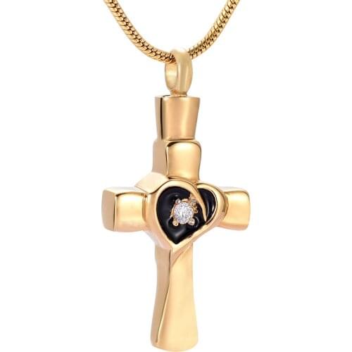 IJD8329 Gold Design Locket Charm for Ashes 316L Stainless Steel Cremation Urn Pendant Necklace Funeral Jewelry Mini Stone Inlay
