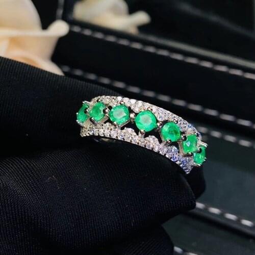 Natural emerald ring, shop promotion specials, natural gemstone from the mining area, 925 silver