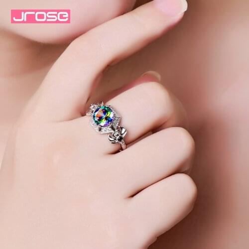 Jrose 2019 New Arrivals Colored Stone 925 Silver Rings For Women Charm Jewelry Wedding Party Ring For Women