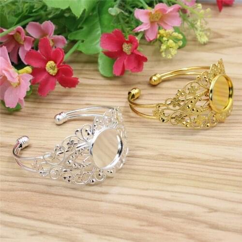 Fit 20mm Round Cabochons Copper Vintage Bracelet Blank Setting Bezel Tray Base For DIY Making Accessories Bangle 2pcs K06186