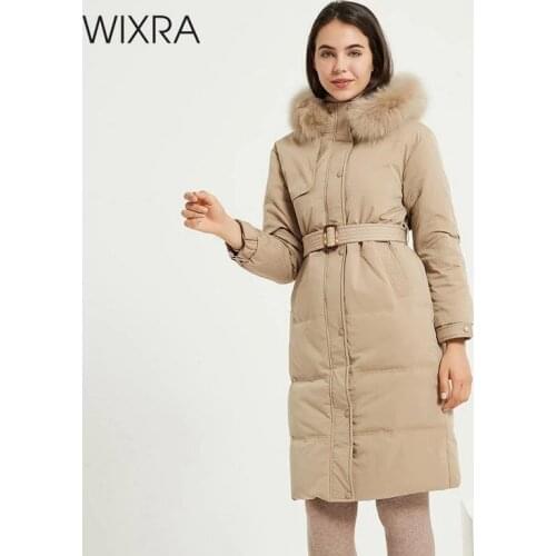 Wixra Winter Jacket With Belt Womens High Quality Down Coat Long Thick Ladies female Jackets Zip Fur Collar Outerwear