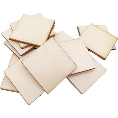 50PCS 40MM Wooden Squares Unfinished Wood Pieces Blank Wood Slices Wooden Square Cutouts for DIY Craft Painting Staining Coaster