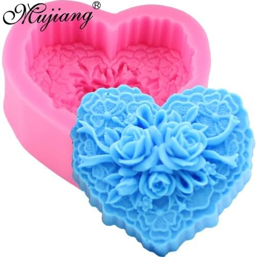 Mujiang 3D Silicone Soap Molds Heart Rose Candle Clay Moulds Wedding Fondant Cake Decorating Tools Chocolate Cake Baking Moulds