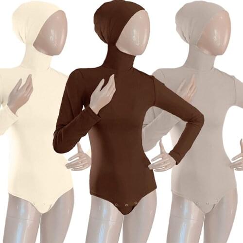 Muslim Undershirt Stretch Solid Color Tops Women Arabic Islamic Clothing Bodycon Elastic Solid Color Hooded Casual Middle East