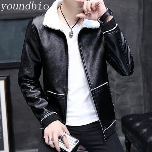 Autumn and Winter The New Leather Jacket Coat Men Plus Velvet Thickened Pu Leather Warm Fashion Men Leather Jacket