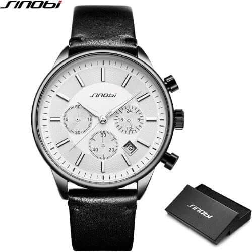 SINOBI Men Watches Analog Date Clock Quartz Wristwatch Men Army Military Wristwatch Luxury Brand Men Sport Leather Watch Relogio