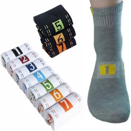 7 Pairs Men\s Casual Fashion Socks Cotton Blend Printing Pattern Ankle Crew Sock Numbered 1 To 7 Organized,Comfortable,Flexible