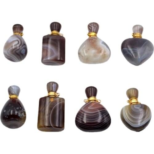 Natural persian agates perfume bottle pendant lace agates essential oils diffuser gems stone vial for necklace jewelry making