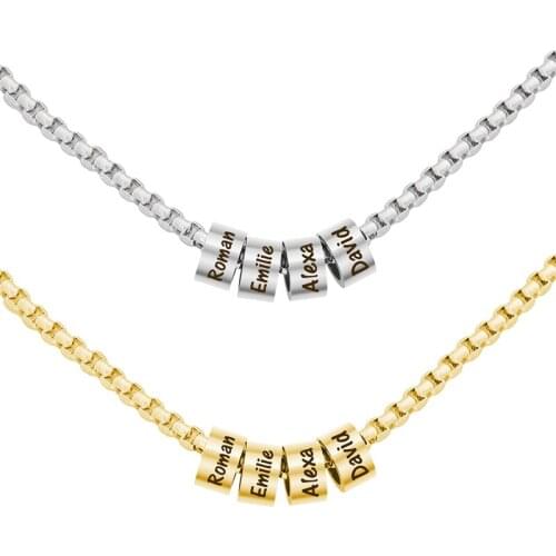 Customized Name Necklace Engraved Stainless Steel Beads Necklaces For Women/Men Gift
