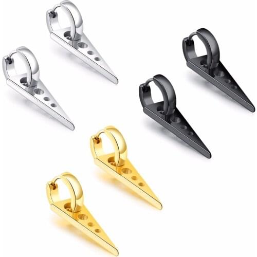 Punk Vintage Stainless Steel Hoop Earrings For Women men Triangle Pendant Gold /Black/steel Color Female Daily Jewelry Gift