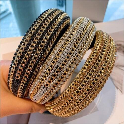 2021 New Retro Rhinestone Headband Chain Small Fragrant Thickened Anti-skid Sponge European American Style Street Star Hairbands