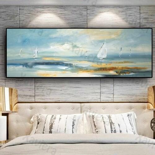 Natural Landscape Abstract Sailing Boat Canvas Painting Scandinavian Seascape Art Posters Home Decoration Bedroom Bedside Walls