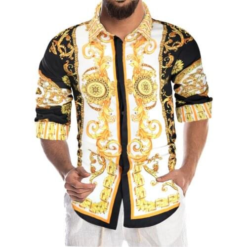 Luxury Royal Shirt Men Casual Slim Fit Long Sleeve Men Paisley Print Shirt Camisa Social Masculina Manga Longa Prom Party Shirt