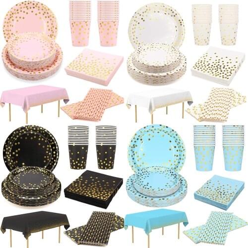 Suitable for 10 guests Rose gold party supplies foil paper plates cups napkins wedding birthday anniversary rose gold party