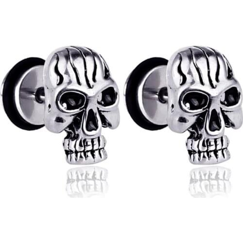 Punk Rock Stainless Steel Skeleton Stud Earrings For Men Women Black/Steel/Gold Unisex Party Earrings Jewelry DropShipping