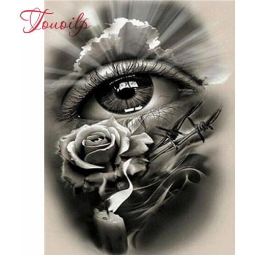 Touoilp 5d Diamond Painting completely icons Diamond Embroidery black white eyes full square round drills Rhinestone Mosaic rose