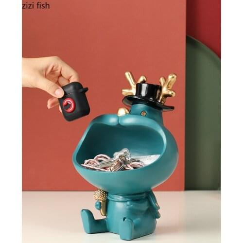 Creative Resin Big Mouth Deer Desktop Storage Ornaments Cute Animal Figurines Living Room Decoration Candy Key Storage Box Gift