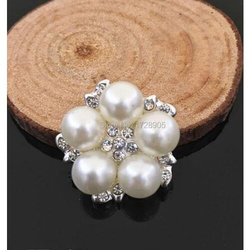 Nail Art Flower Rhinestone Pearl Crystal Flat Back Flower Button Embellishment for Wedding DIY Jewelry Handcraft 23 mm 10 pcs