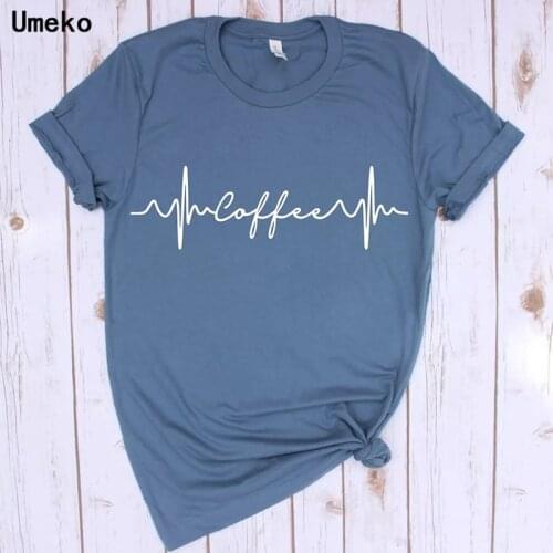 Umeko 2020 Fashion Womens Casual Short Sleeve Letter Print Coffee Tee Top Female Girls Summer Cotton T-shirt Clothes Plus Size