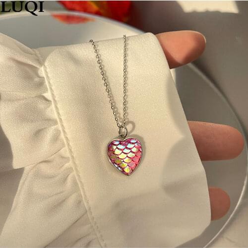 Womens Fashion Laser Rainbow Love Heart Pendant S925 Silver Plated Platinum Sweet Necklaces For Girlfriend and Best Friend 105