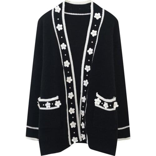 Women Sweater Luxury Design Knitted Cardigan Coat Wholesale Winter Solid Loose Soft Female New Long Sleeve Knitwear