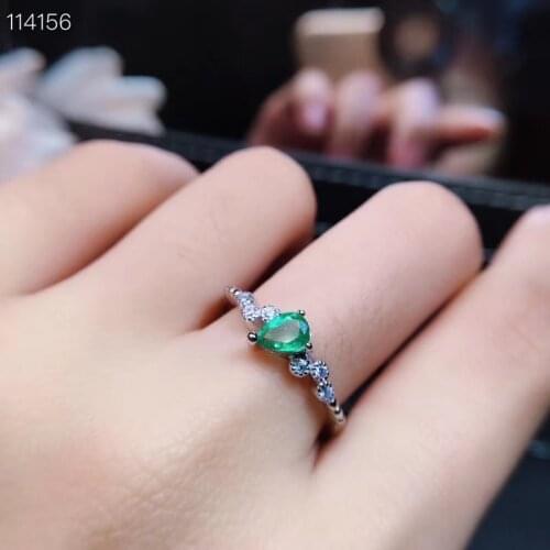 Fashion grace Lovely water drop Natural green emerald gem Ring S925 Silver Natural Gemstone Ring Women girl party gift Jewelry