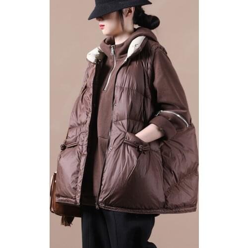 Winter New Womens Loose plus size literary style Down Vest hem drawstring Large pockets buckle casual simple Down Vest Female