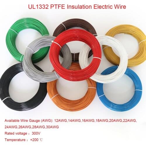 1Meter UL1332 PTFE Insulation Cable Wire 300V 12 14 16 18 20 22 24 26 28 AWG Tinned Copper Electric Stranded Wire HIGH TEMP 200