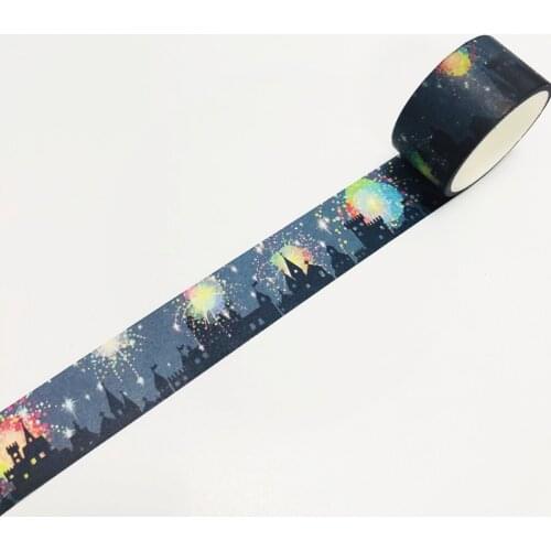 1 Roll Beautiful Starry Night Fireworks Castle Paper Decorative Sticker Tape Notebook Album Decoration