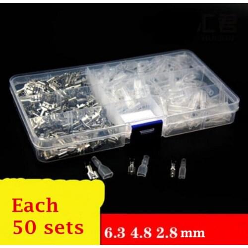 150pcs/lot Crimp Terminal Splice Female Spade Connector Splice With Case 2.8mm 4.8mm 6.3mm Each 50 sets