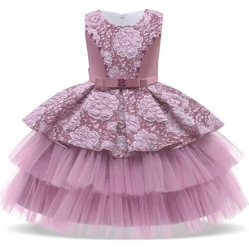 2021 Pageant Kids Party Dress For Girl Children Costume Birthday Cake Dress Lace Princess Dresses Vintage Vestido Girls Clothes