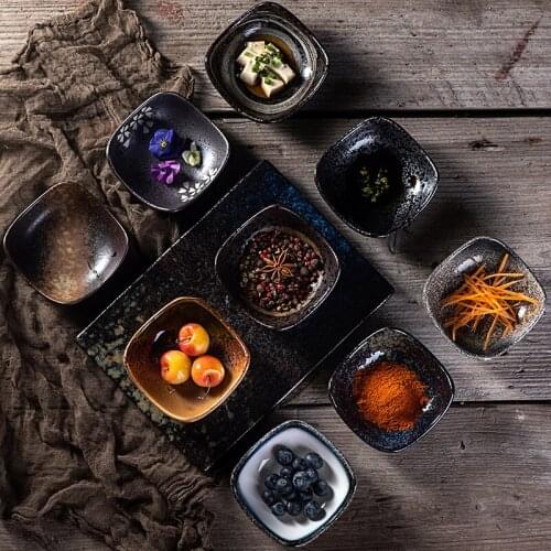 3.5 inch Japanese small plate ceramic square seasoning plate hot pot sauce plate soy sauce plate snack cold dish dessert plate