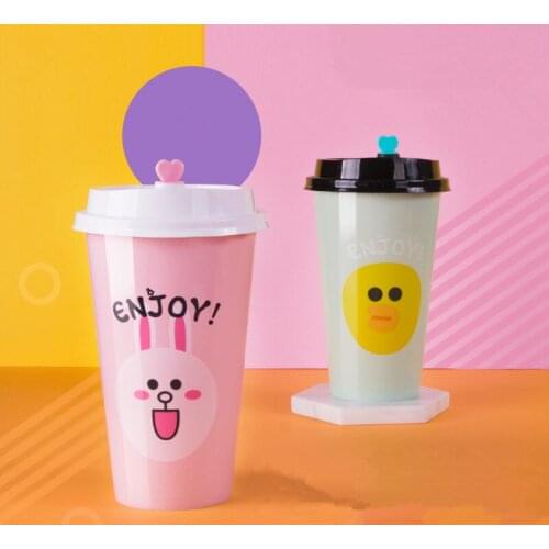 50pcs 90 caliber thick color disposable tea cup 500ml drink juice coffee plastic cups party birthday favor cartoon beverage cup