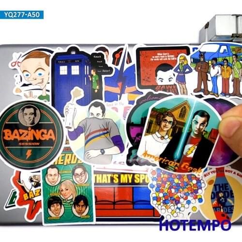 50pcs Classic US TV Show Big Bang Style Humor Comedy Stickers for DIY Mobile Phone Laptop Luggage Skateboard Case Decals Sticker