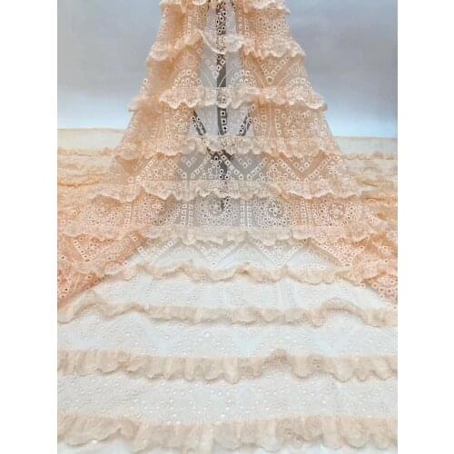 7 colors (5yards/pc) peach color African lace fabric with newest design layered laces fabric for party dress FZZ807