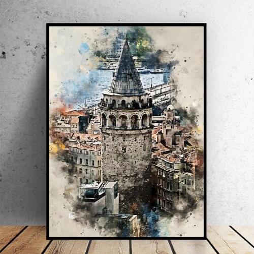 Istanbul Watercolor Canvas Poster Landscape Vintage Buildings Wall Art Pictures for Living Room Painting Home Decor No Frame