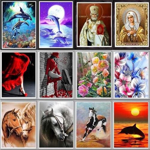 5D Diamond Painting Full Diamond DIY Landscape Figures Religious Fish Decorative Painting Canvas Painting